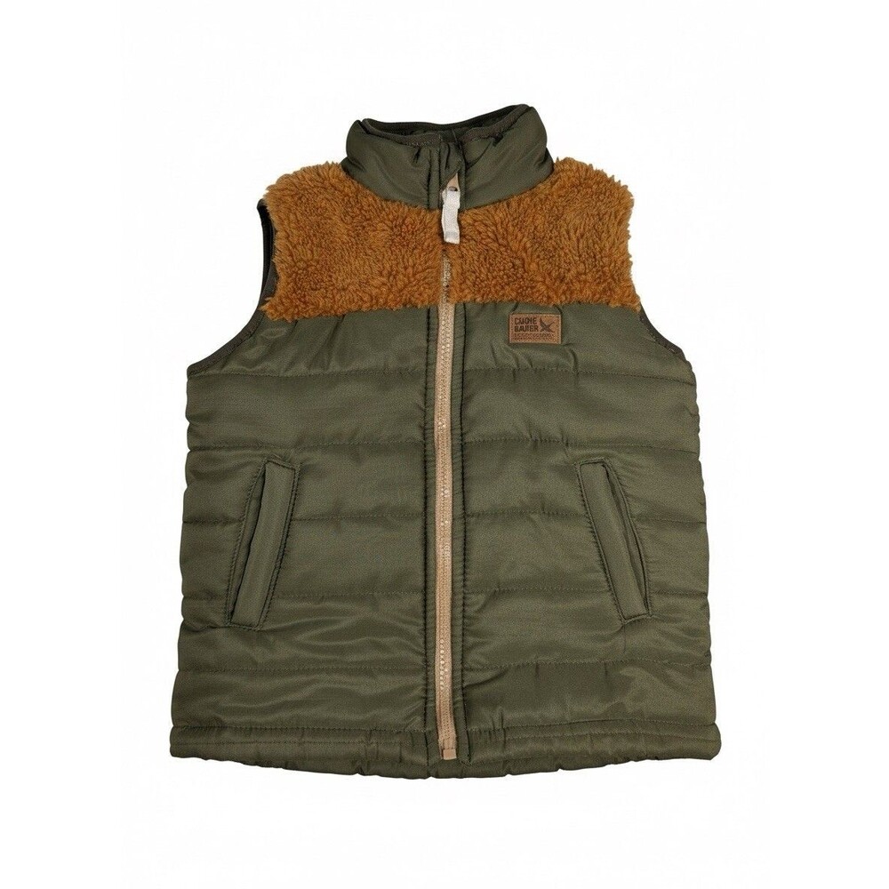 Eddie Bauer Kids Puffer Vest - Olive Green & Sherpa - Mixed Media Outdoor Vest